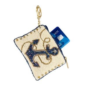 Mary Francis Hooked Up Nautical Anchor Beaded Metallic Coastal Key Fab/Card Bag